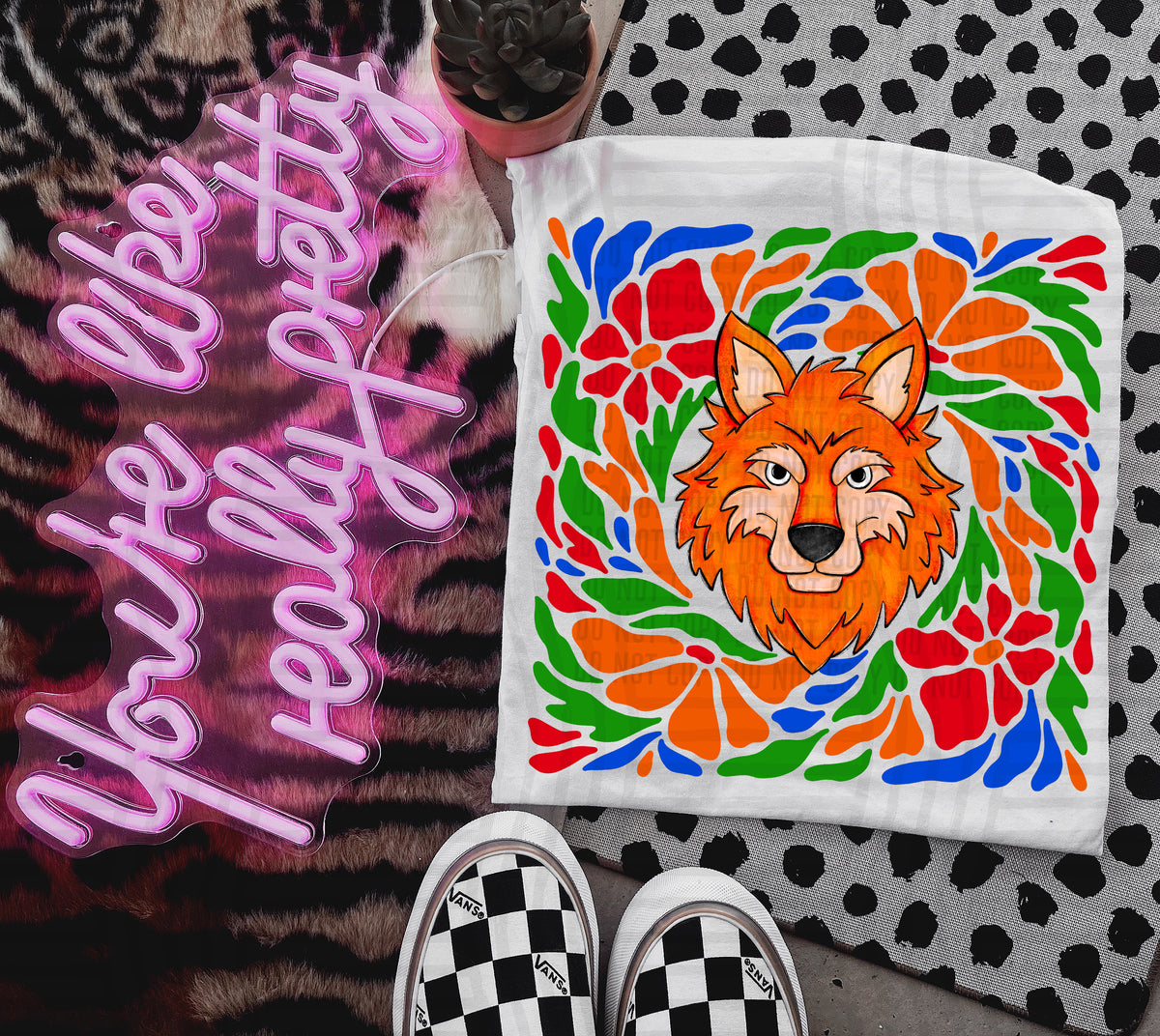Orange Wolf Retro Floral (Caplinger) 101154 DTF transfer