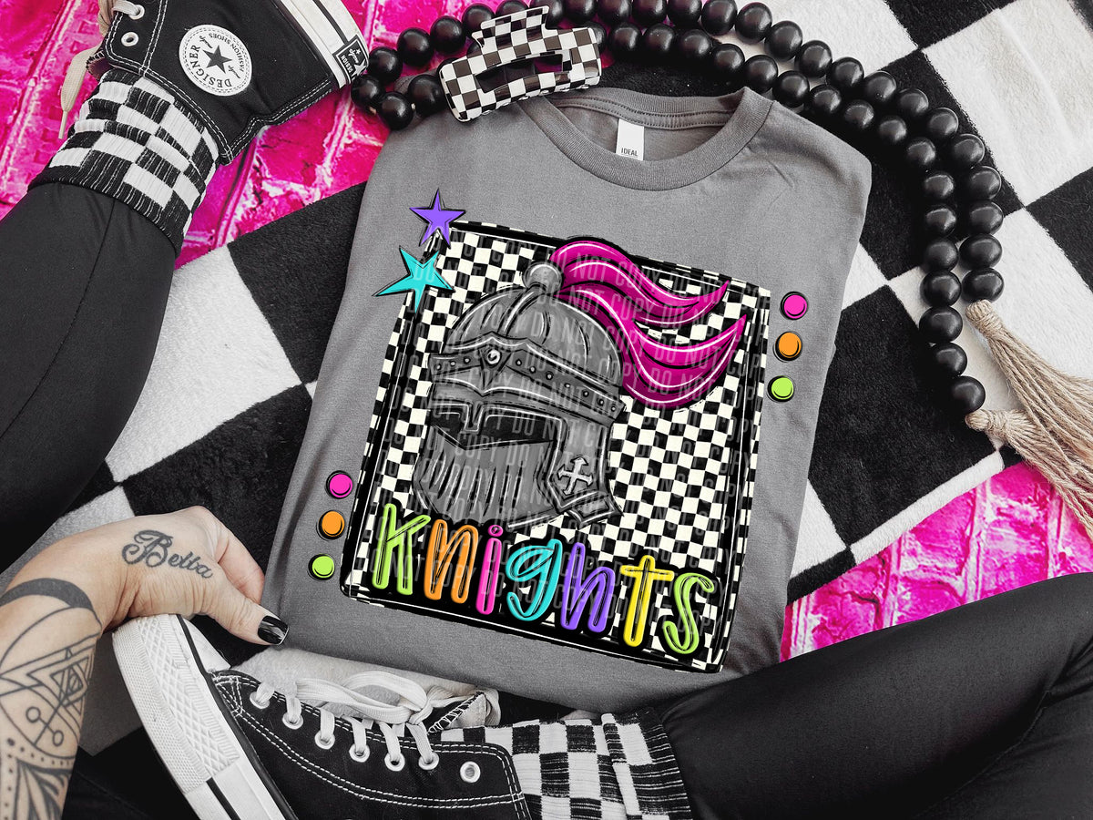 Checkered Preppy Bright Knights Grey and Pink (Caplinger) DTF transfer