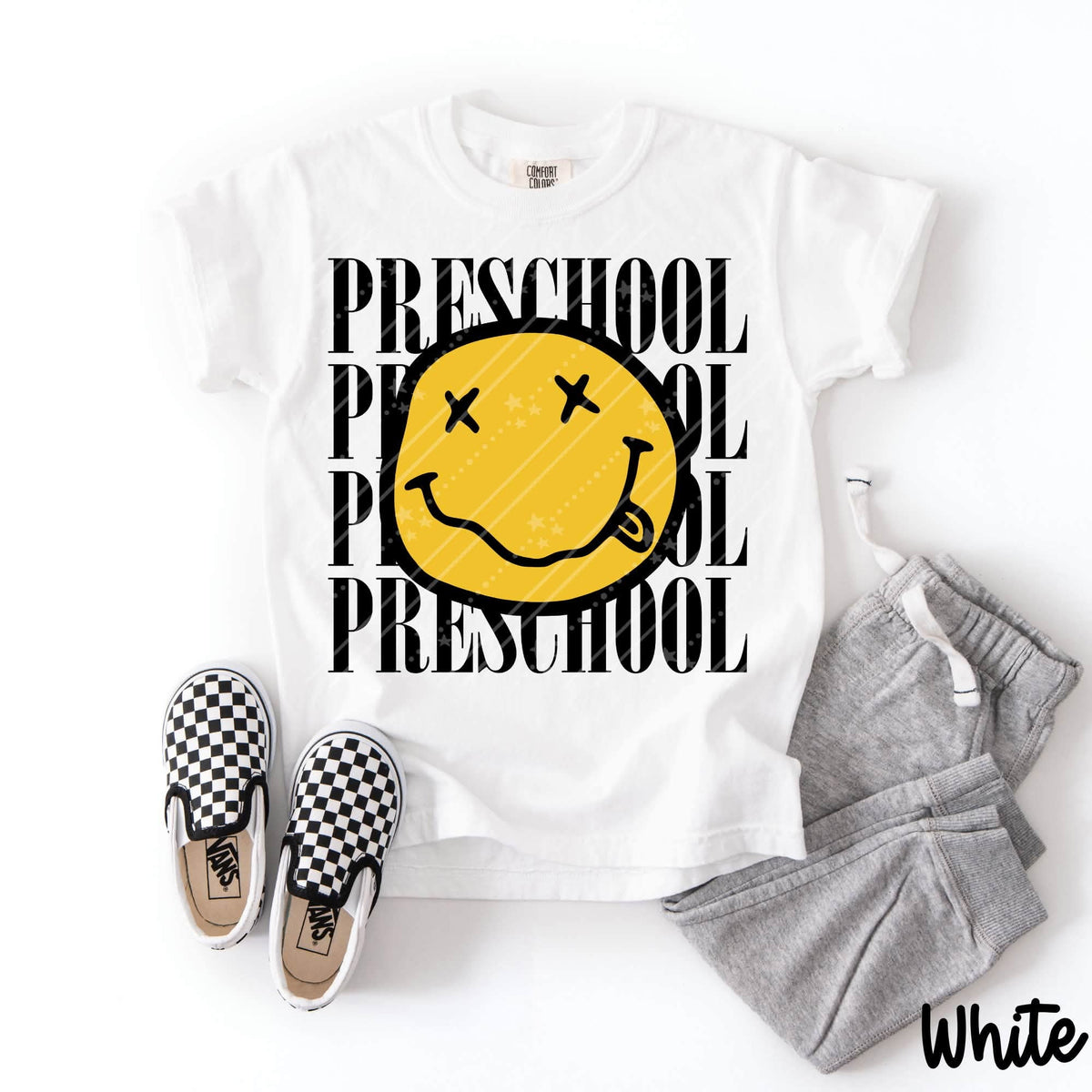 Preschool stacked squiggly happy face BLACK (Carter) DTF Transfer