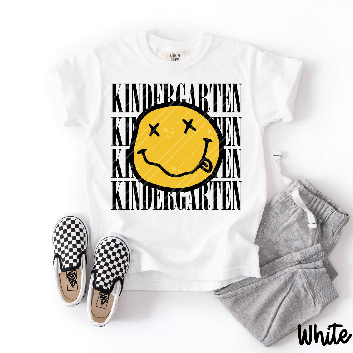 Kindergarten stacked squiggly happy face BLACK (Carter) DTF Transfer