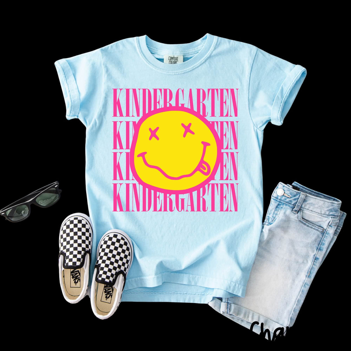 Kindergarten stacked squiggly happy face PINK (Carter) DTF Transfer