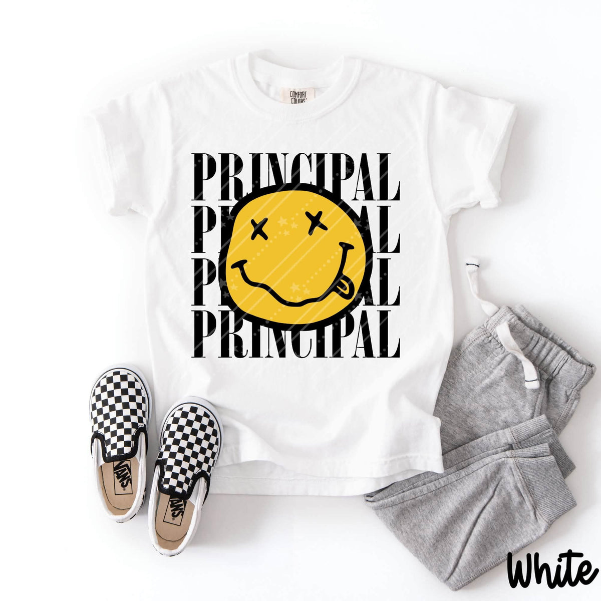 Principal stacked squiggly happy face BLACK (Carter) DTF Transfer