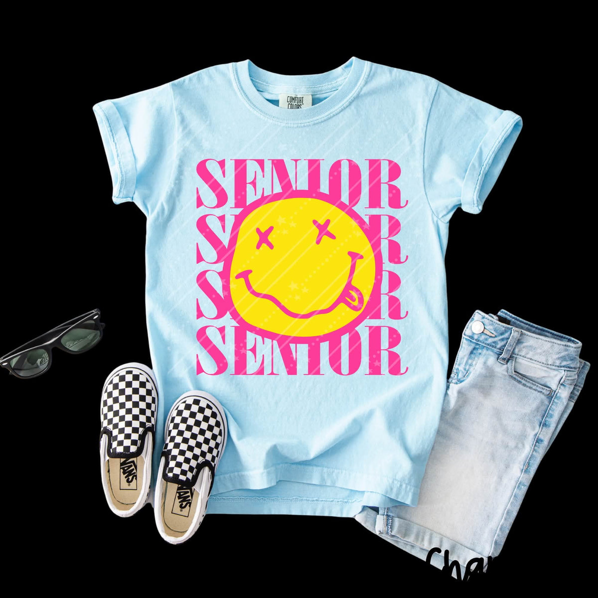 Senior stacked squiggly happy face PINK (Carter) DTF Transfer