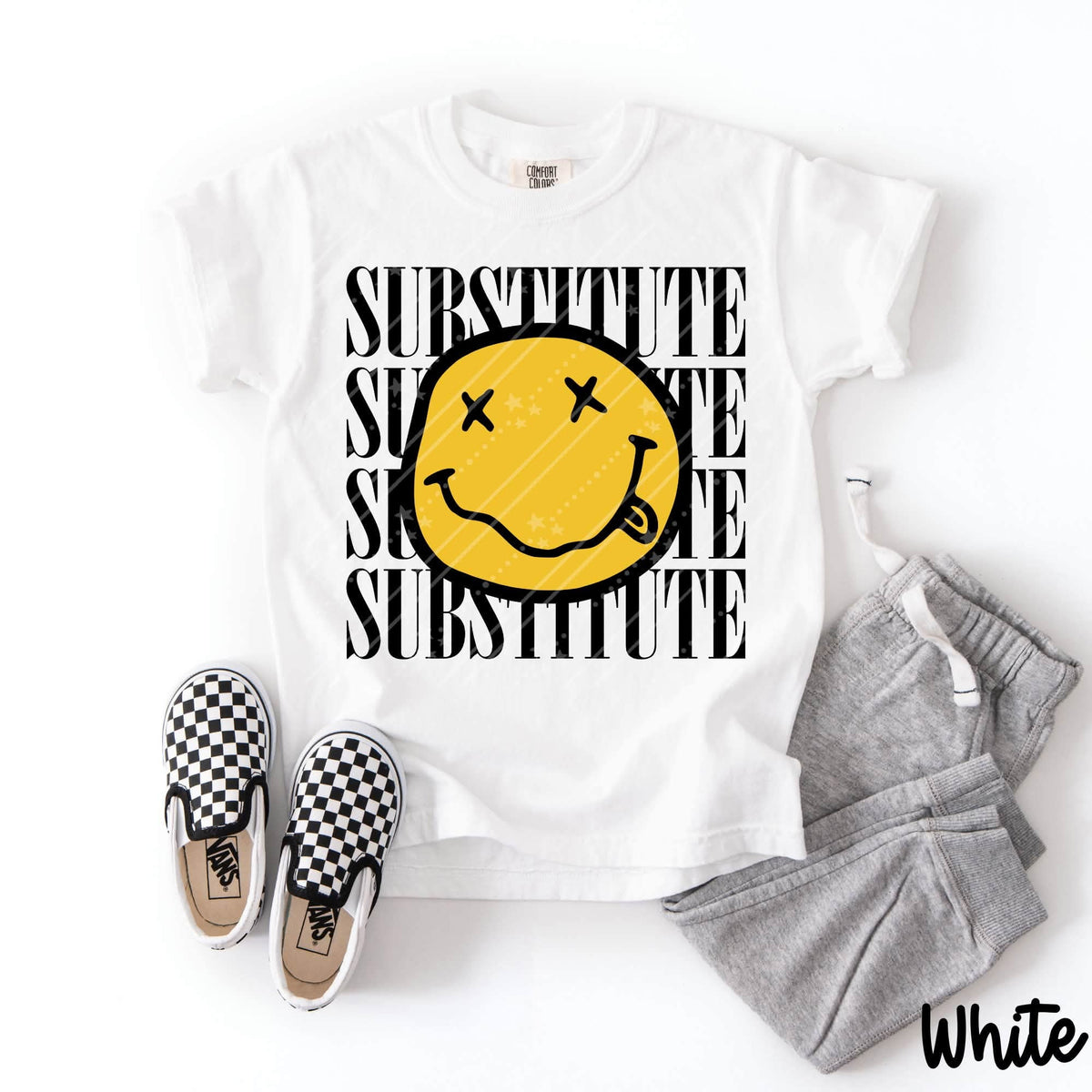 Substitute stacked squiggly happy face BLACK (Carter) DTF Transfer
