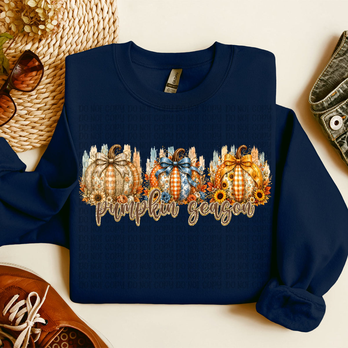 Pumpkin season trio pumpkins brushstroke background   (VP) DTF Transfer