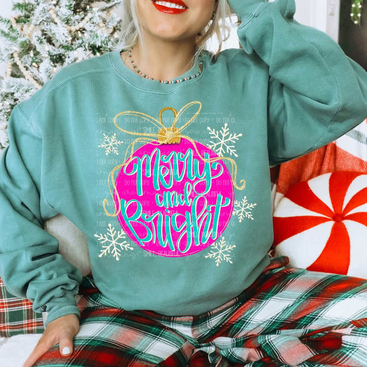 Merry and bright pink ornament (Carter) DTF Transfer