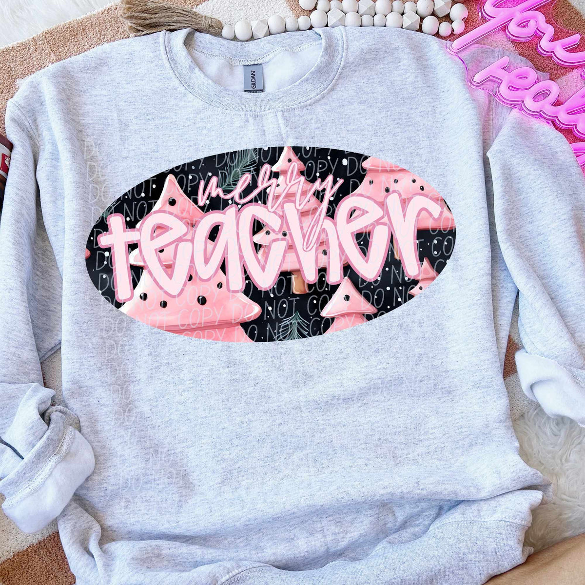 Merry teacher pink trees (CITY) 62310 DTF transfer