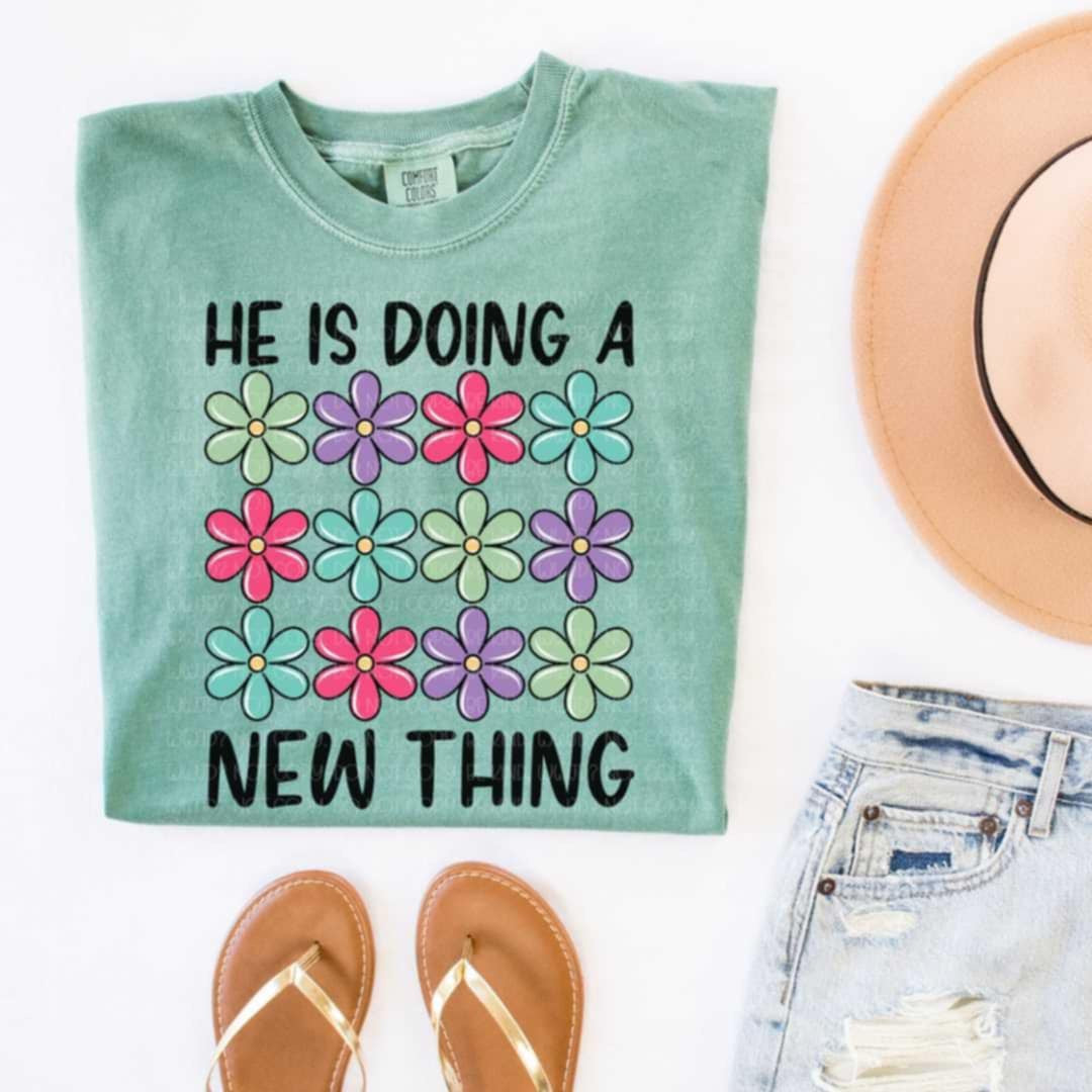 He is doing a new thing black font 100364 DTF transfer