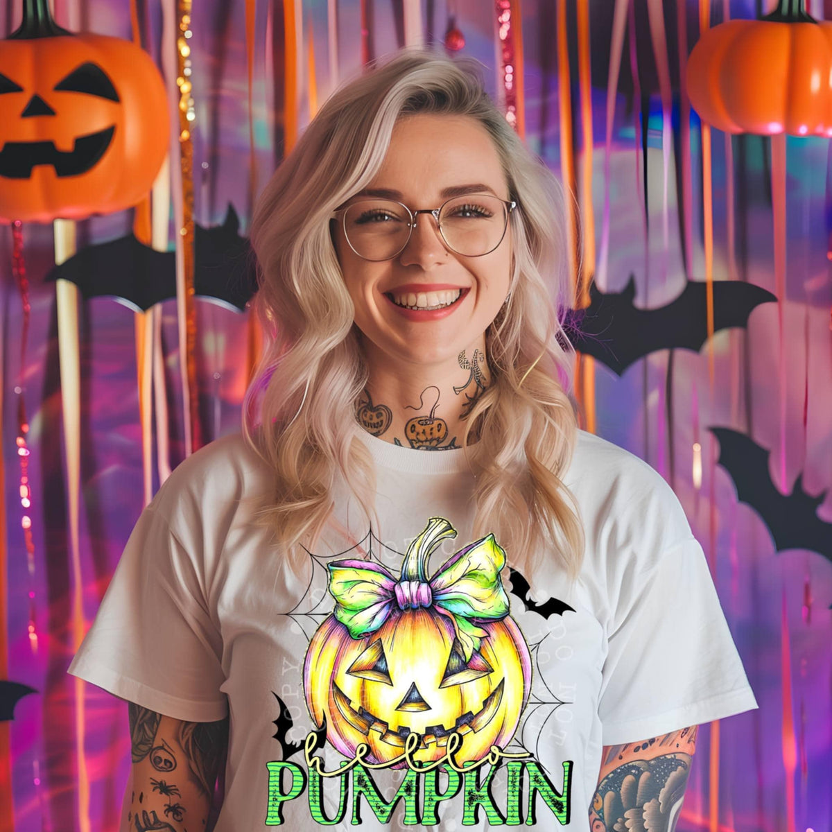 Hello pumpkin with bow 103294 DTF transfer