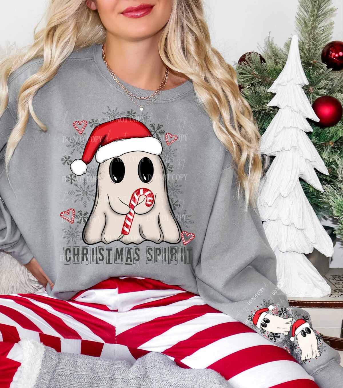 Christmas spirit ghost with candy cane 62752 DTF transfer