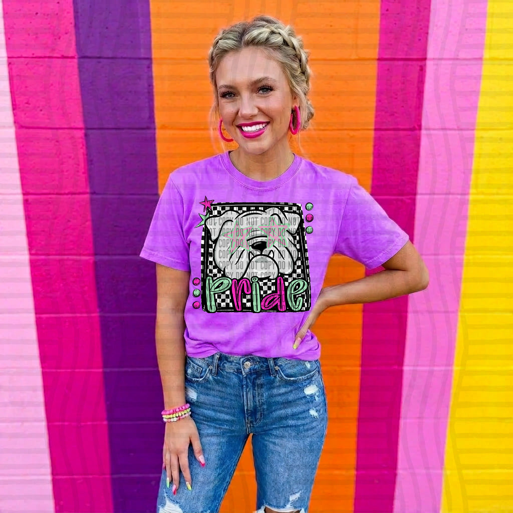 bulldogs pride preppy checkered square colorful (Caplinger) DTF Transfer