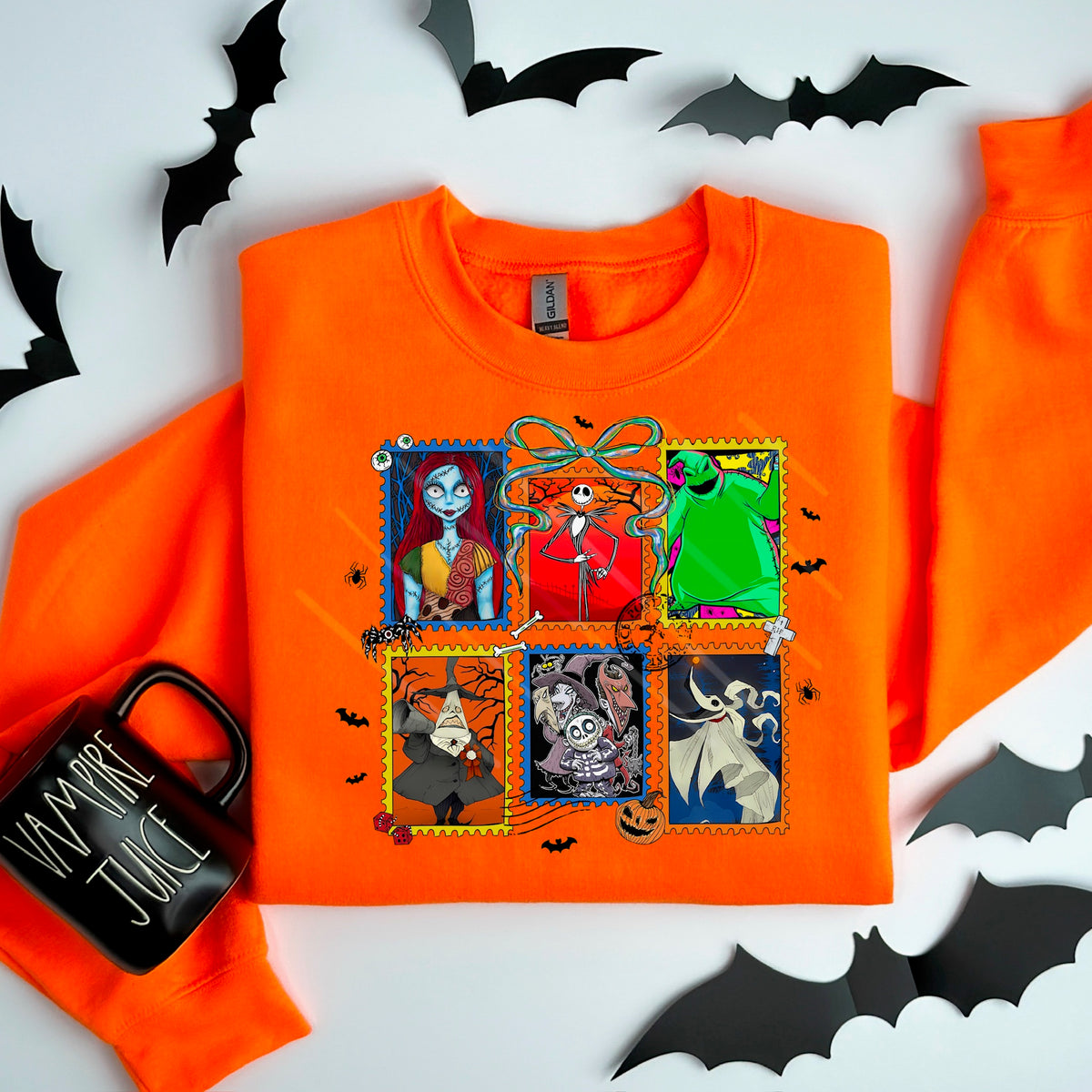 Six colorful nightmare stamp frames collage with bow 111873 DTF transfer