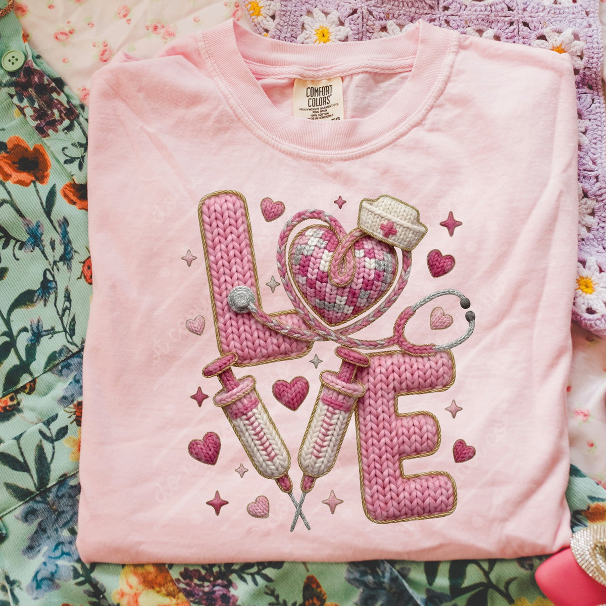 Love nurse faux crochet DTF Transfer