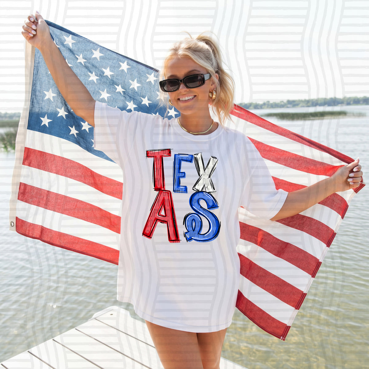 texas patriotic rwb states messy (caplinger) DTF Transfer