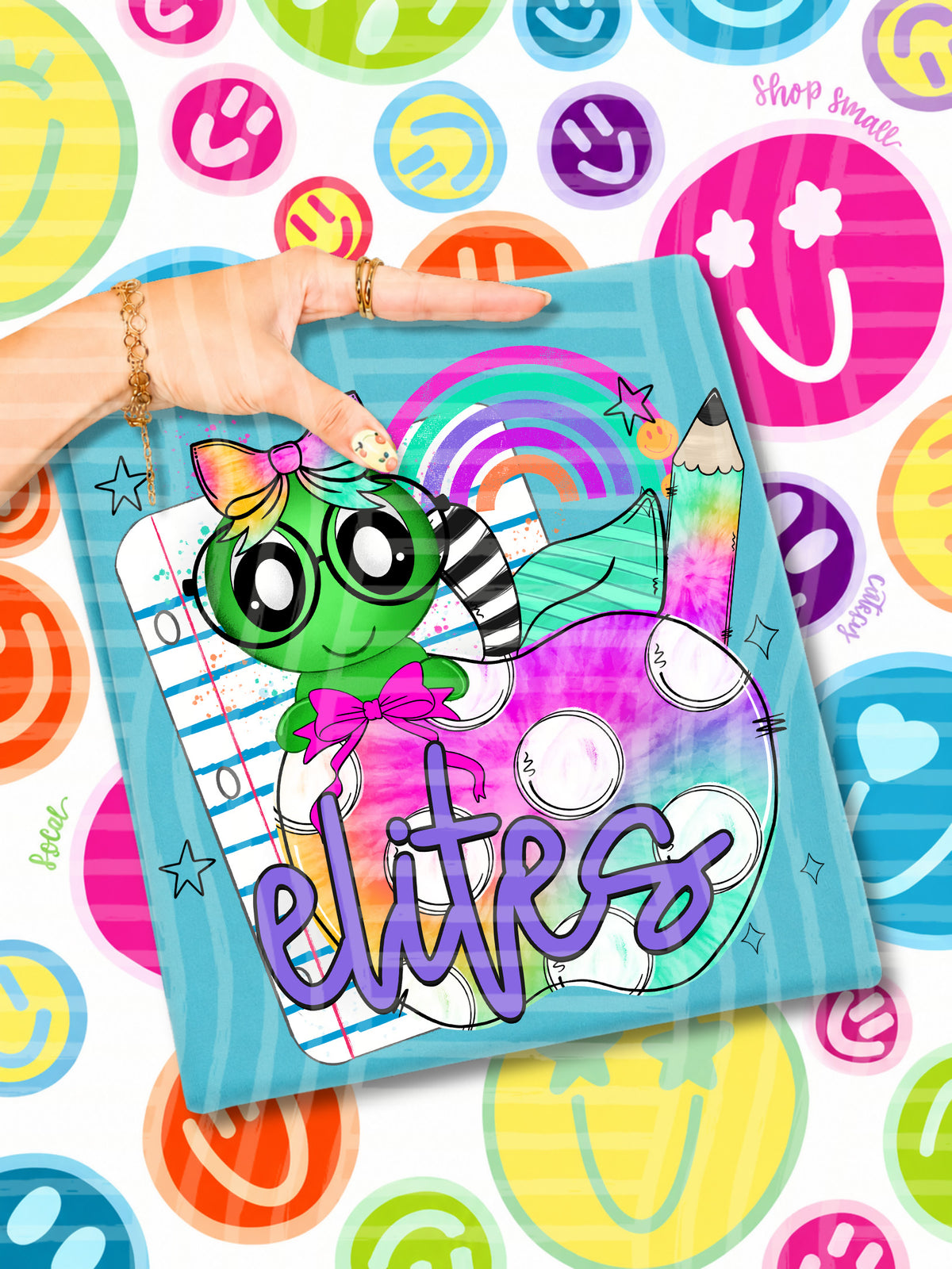 elites tie dye apple with white dots & green bug (CAPLINGER) DTF Transfer