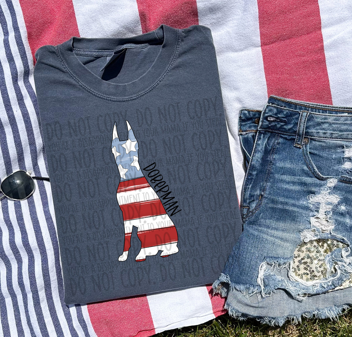 DOBERMAN patriotic black font (SWD) DTF transfer