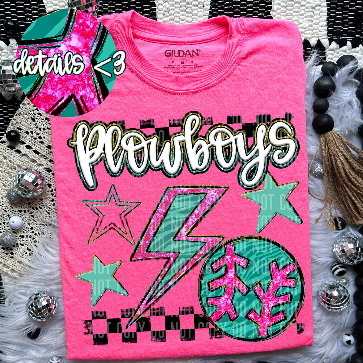Plowboys Teal and Pink Checkered (Caplinger) DTF transfer