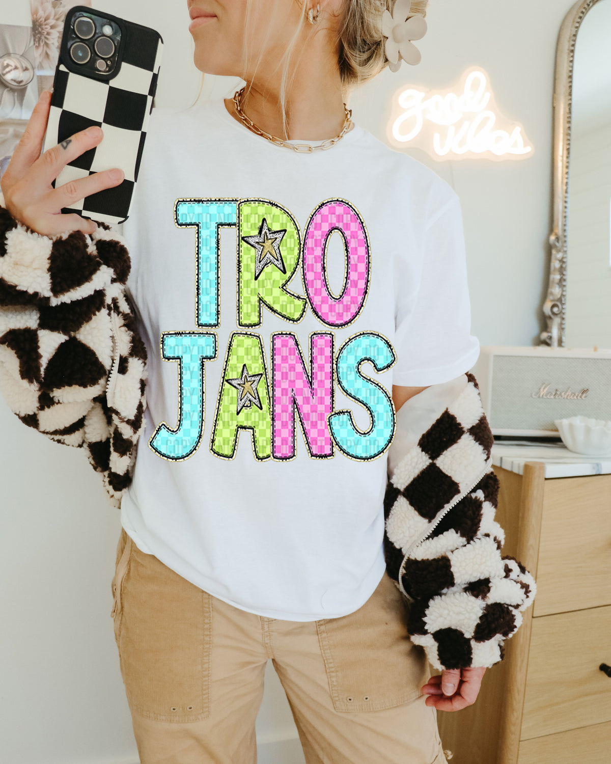 Trojans Colorful Checkered (caplinger) DTF transfer