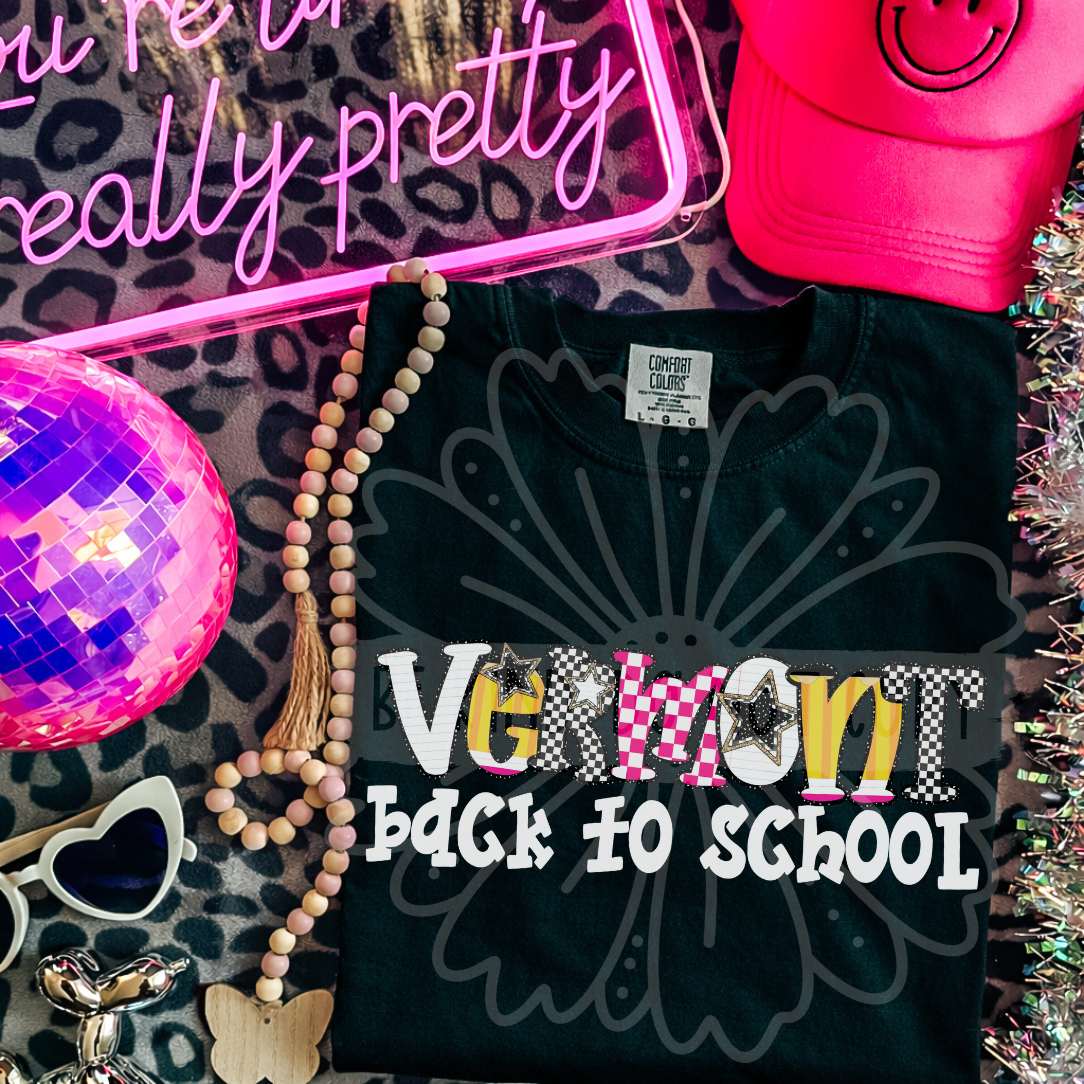 vermont back to school patterned letters (vehement) DTF Transfer