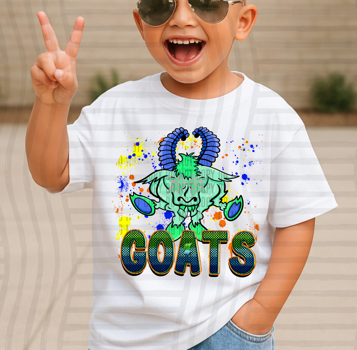goats paint splatter boy blue green and yellow (Caplinger) DTF Transfer