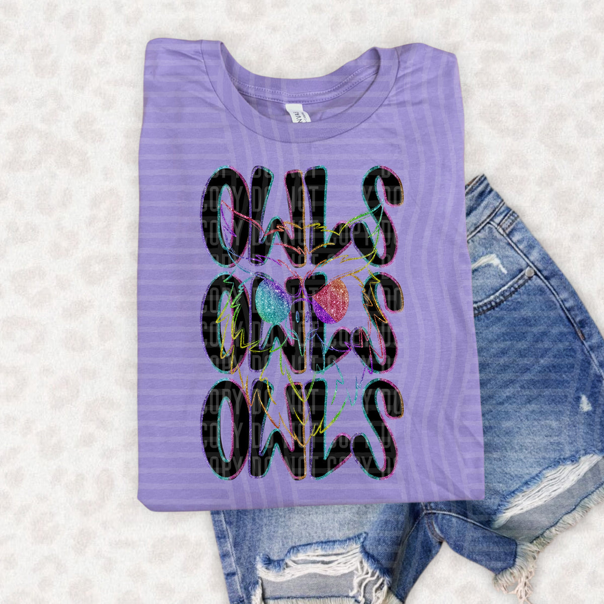 Owls Face Feathers Word Stacked 108526 DTF Transfer