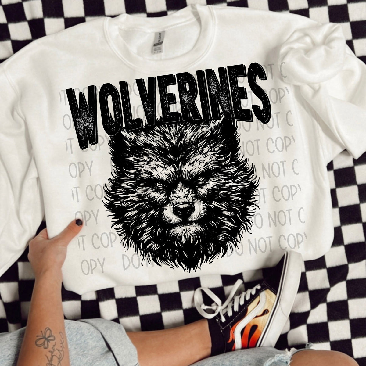 Wolverines black/white outline DTF transfer