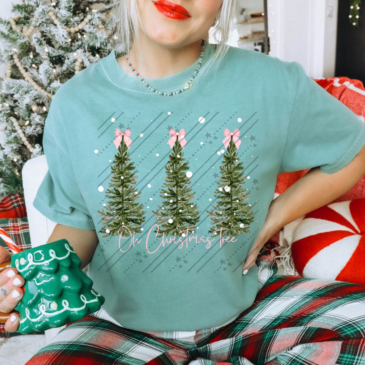 Oh Christmas tree trio pink bows (Carter) DTF Transfer
