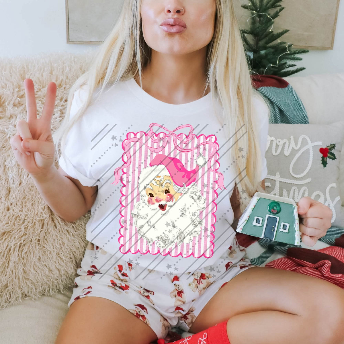 Pink striped santa frame (Carter) DTF Transfer