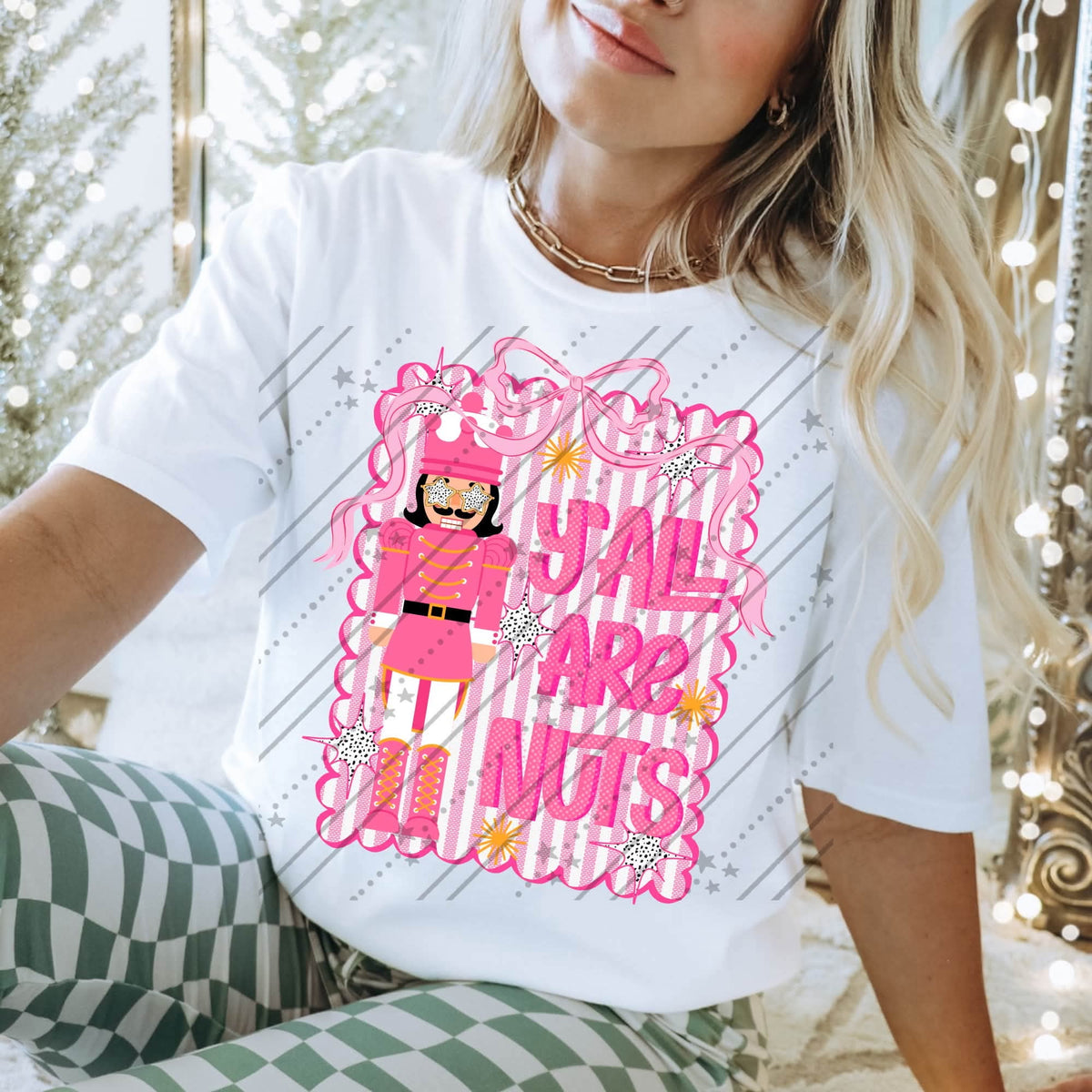 Ya'll are nuts pink striped frame (Carter) DTF Transfer