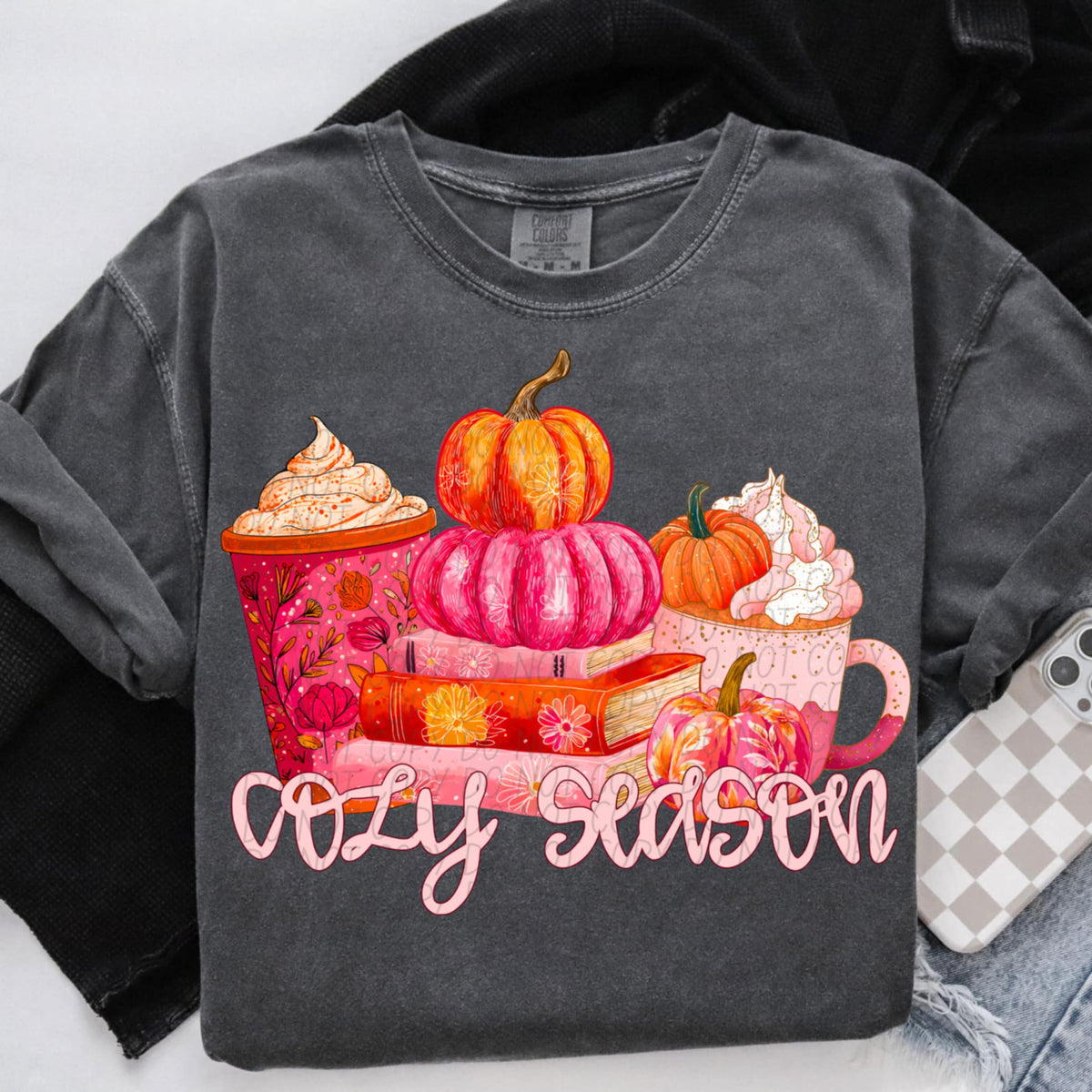 Cozy Season Season coffee books pumpkins (City) DTF transfer