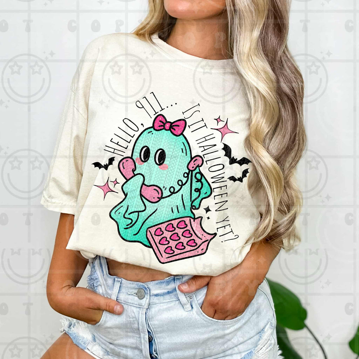 Hello 911 is it Halloween Yet ghost HW DTF transfer