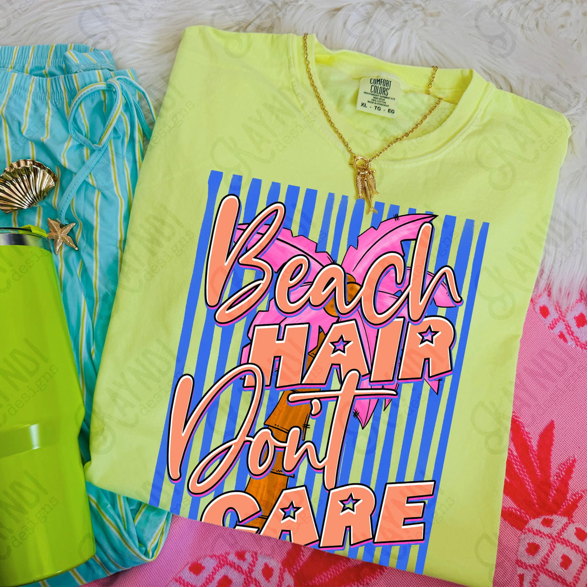 Beach hair don't care blue stripes (Kayndi) DTF Transfer