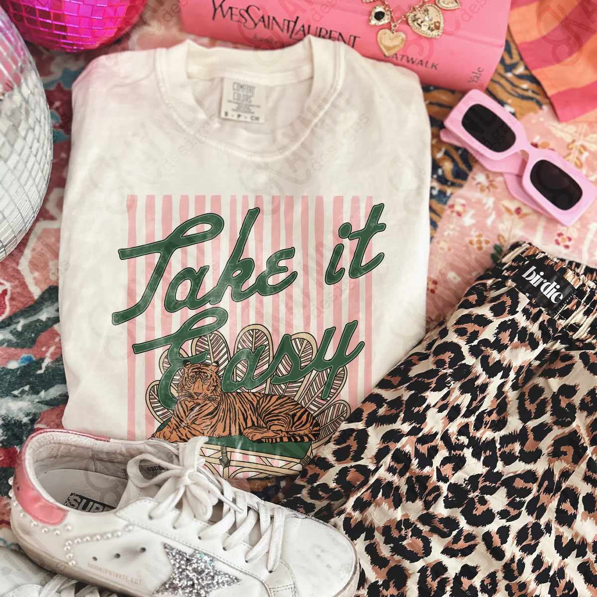 Take it easy tiger pink stripes (Kayndi) DTF Transfer