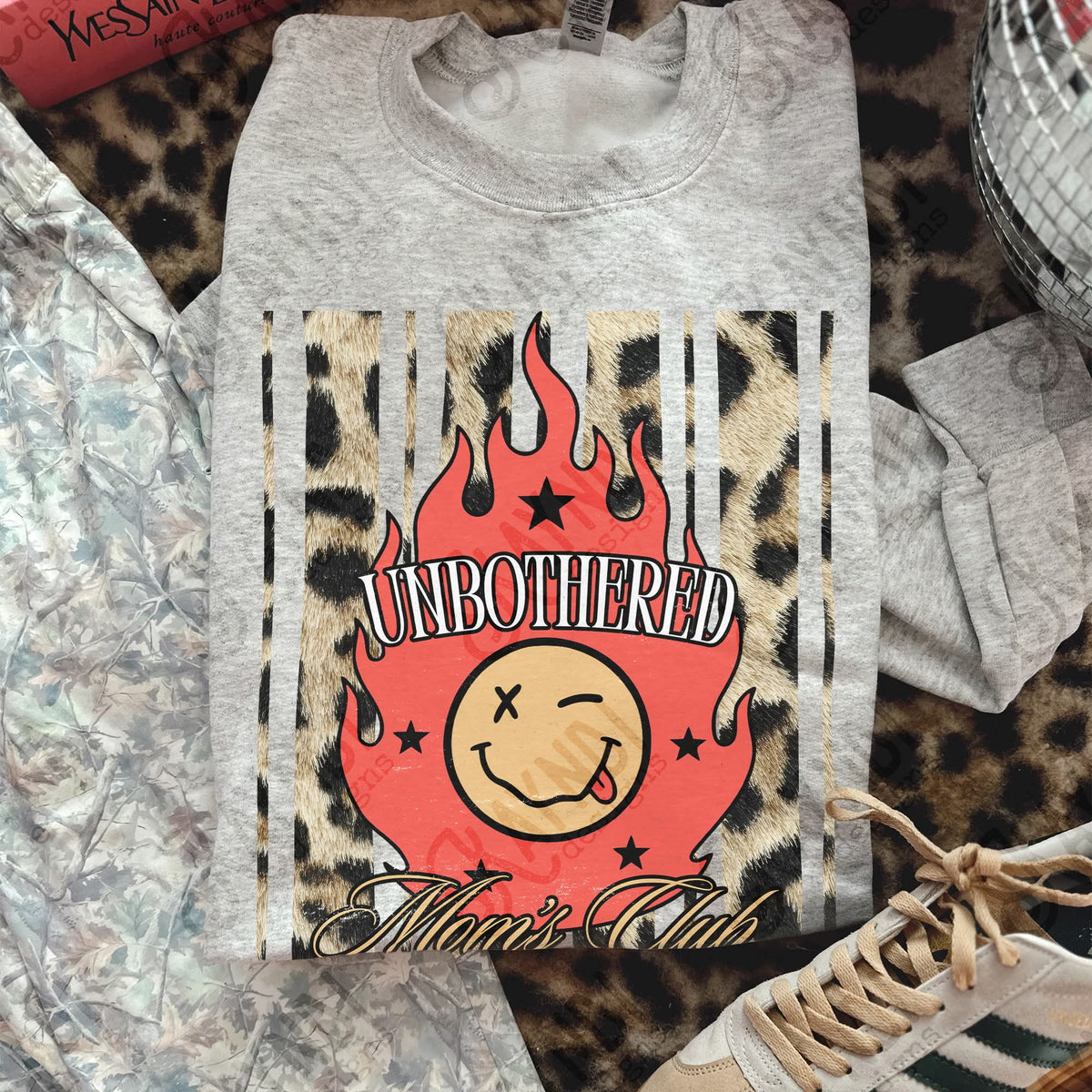 Unbothered mom's club leopard stripes (Kayndi) DTF Transfer