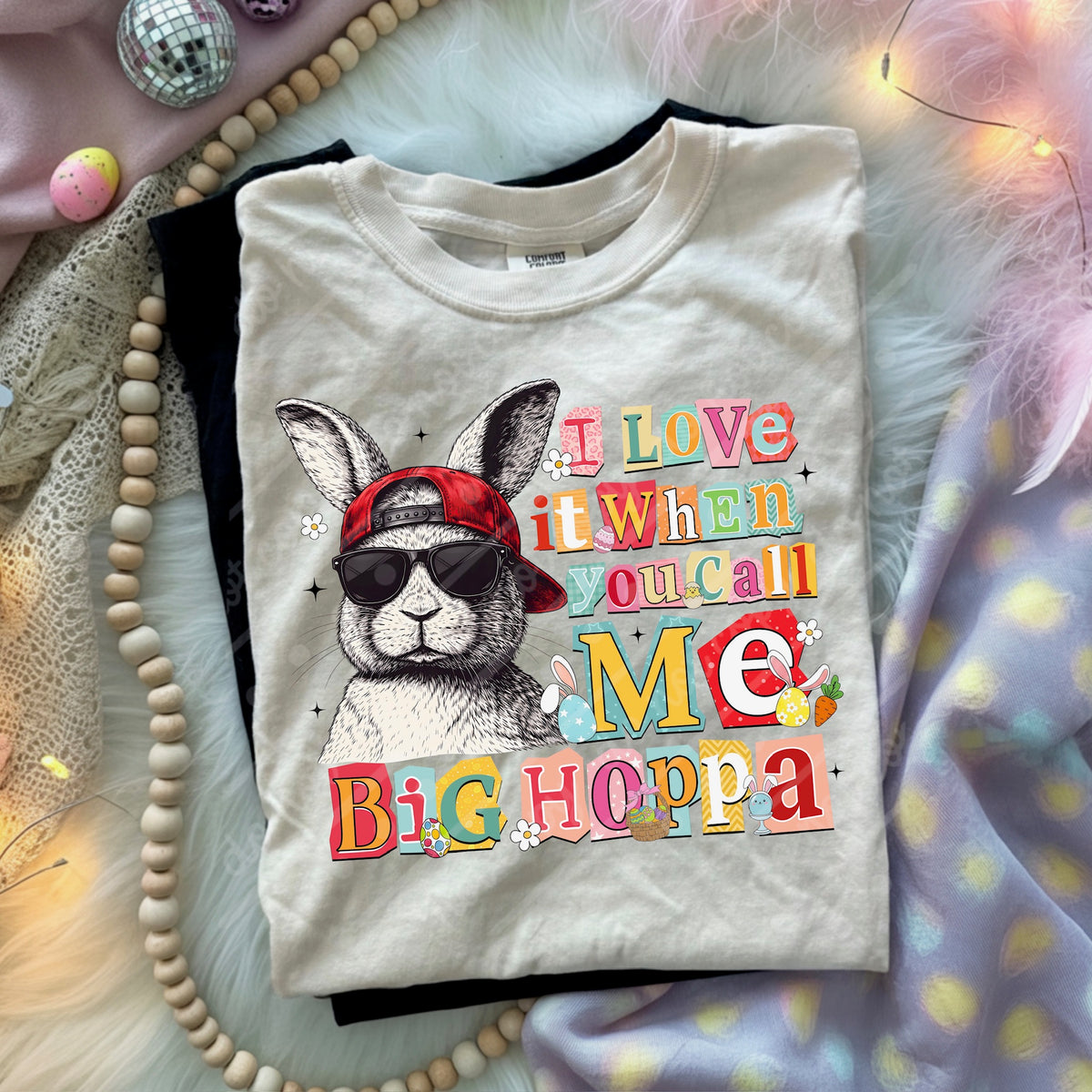 Big Hoppa bunny and red hat DTF transfer