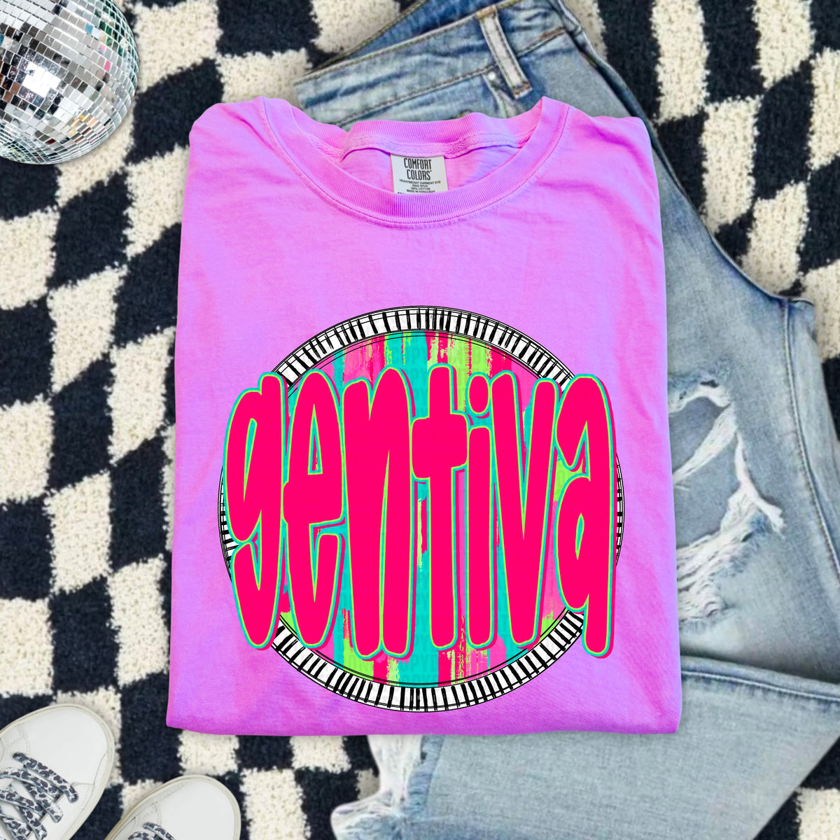 Gentiva pink font circle 103920 DTF transfer