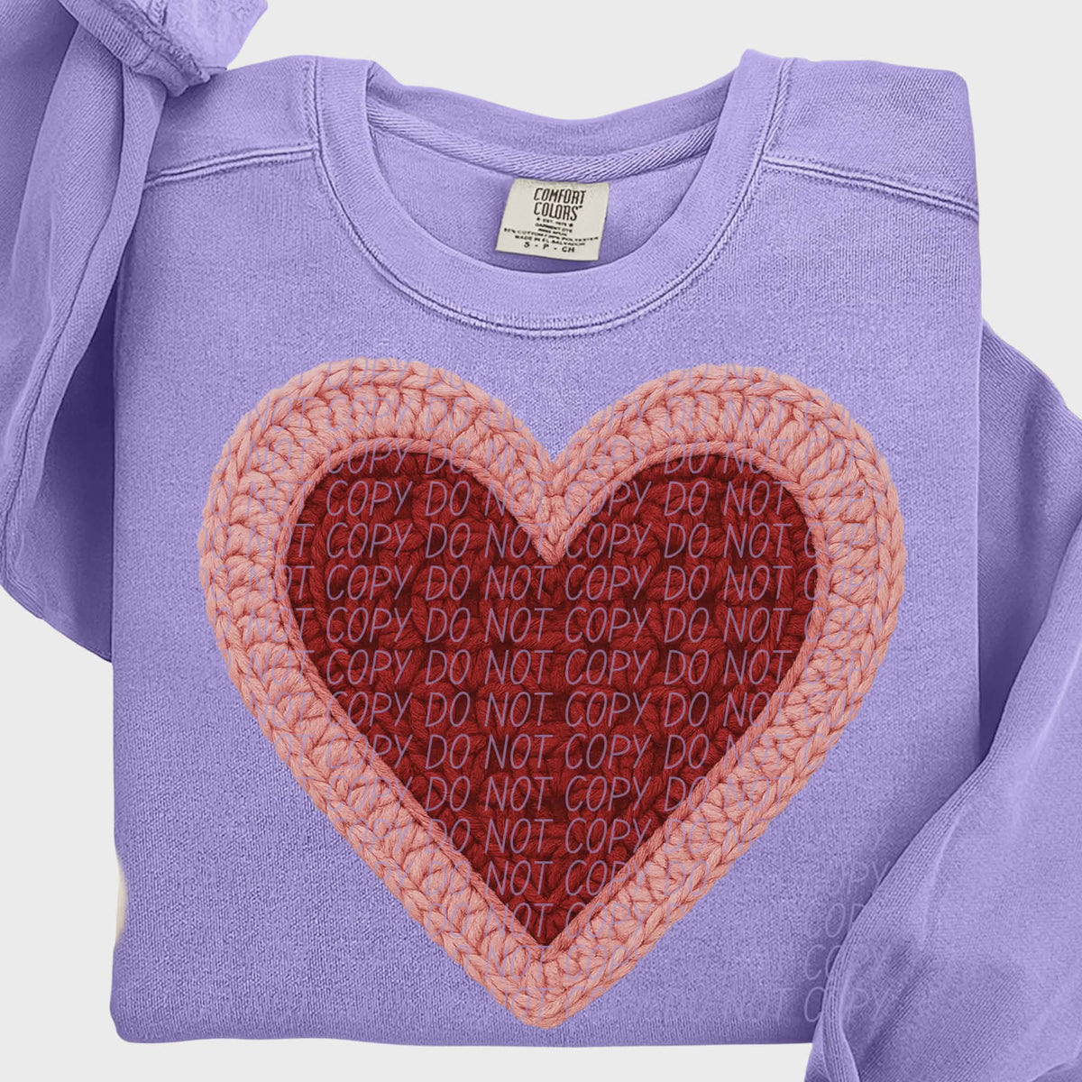 Faux crochet heart red and pink (city) DTF transfer