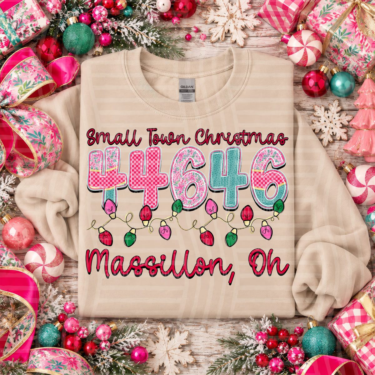 44646 small town christmas zip, town, state (caplinger) DTF Transfer