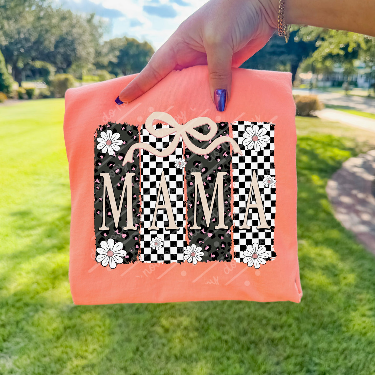 Mama Checker brushstrokes and bow DTF Transfer