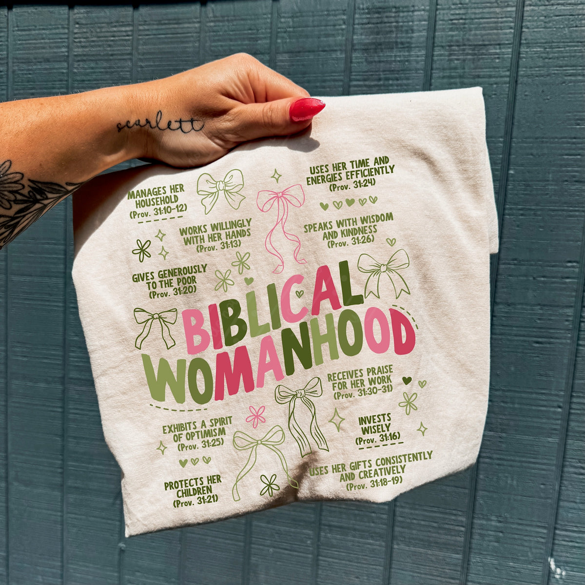 Biblical womanhood collage (dark green and pink) DTF Transfer