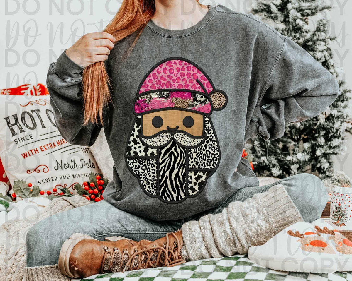 Patchwork Santa pink zebra (medium skin tone) Revel 112810 DTF Transfer