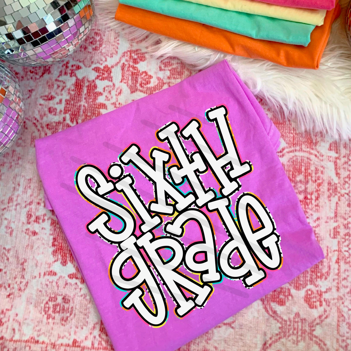 Sixth Grade rainbow and Dalmatian dots (saved) 114419 DTF transfer