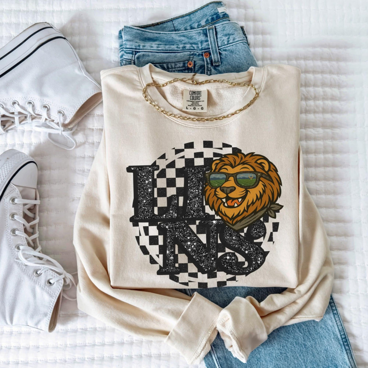 Lions Mascot Black Glitter Font GROVE 111231 DTF transfer