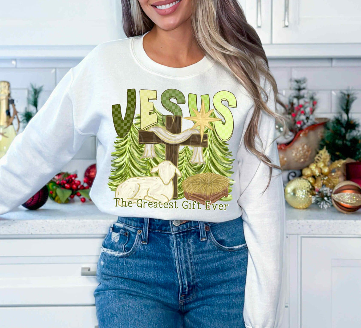 Jesus The Greatest Gift Ever green EXCLUSIVE DTF transfer