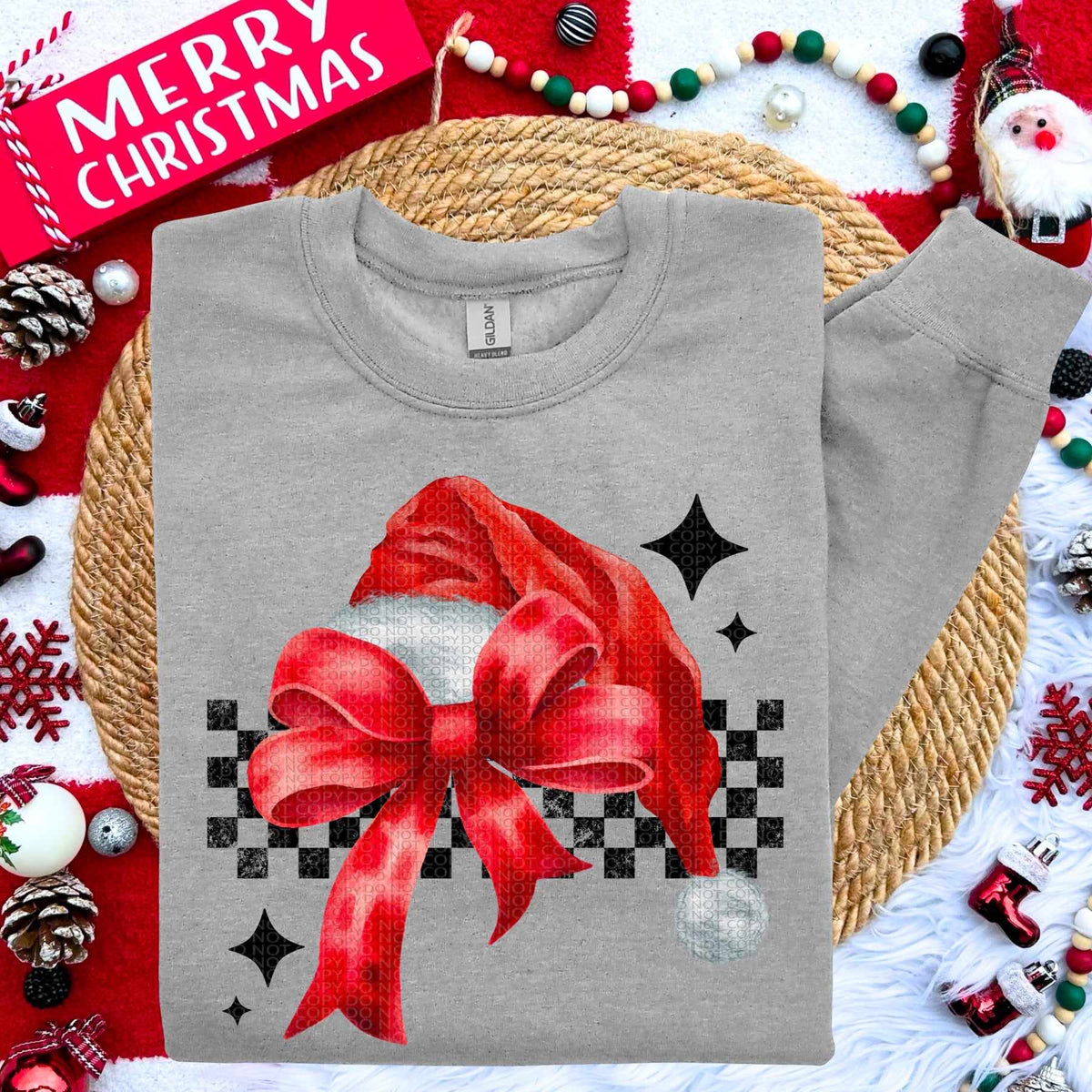 Red bow with Santa hat (HW) 60996 DTF transfer