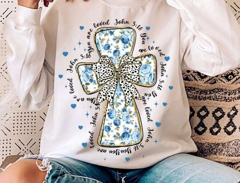 You are loved blue floral cross 75966 DTF transfer