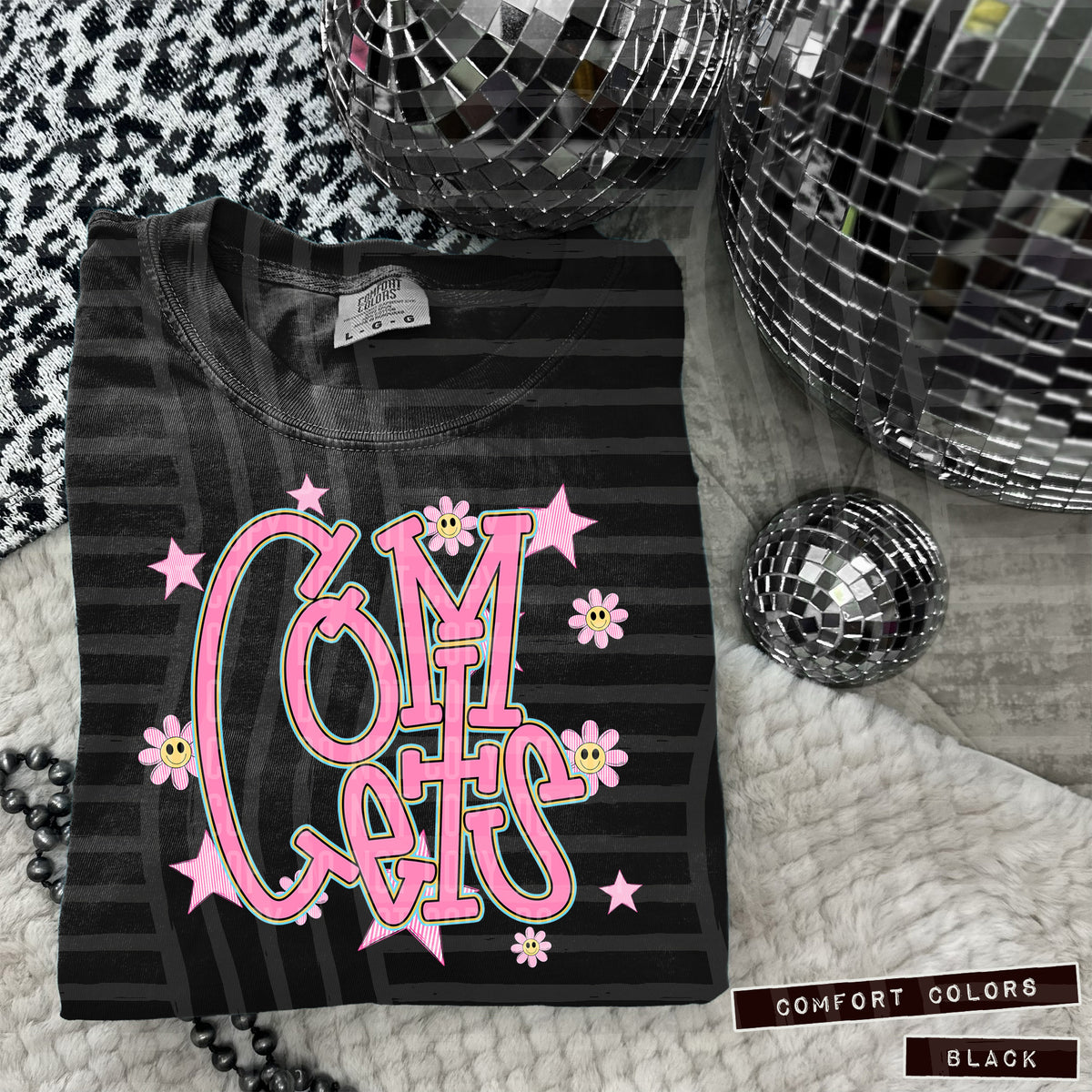 Comets Pink Flowers And Stars 104930 DTF transfer
