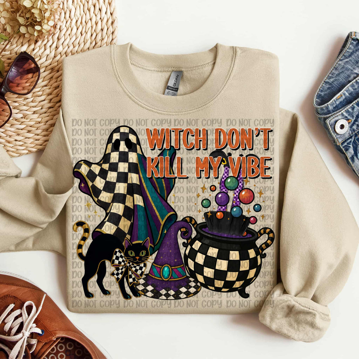 Witch don’t kill my vibe checker VP DTF transfer