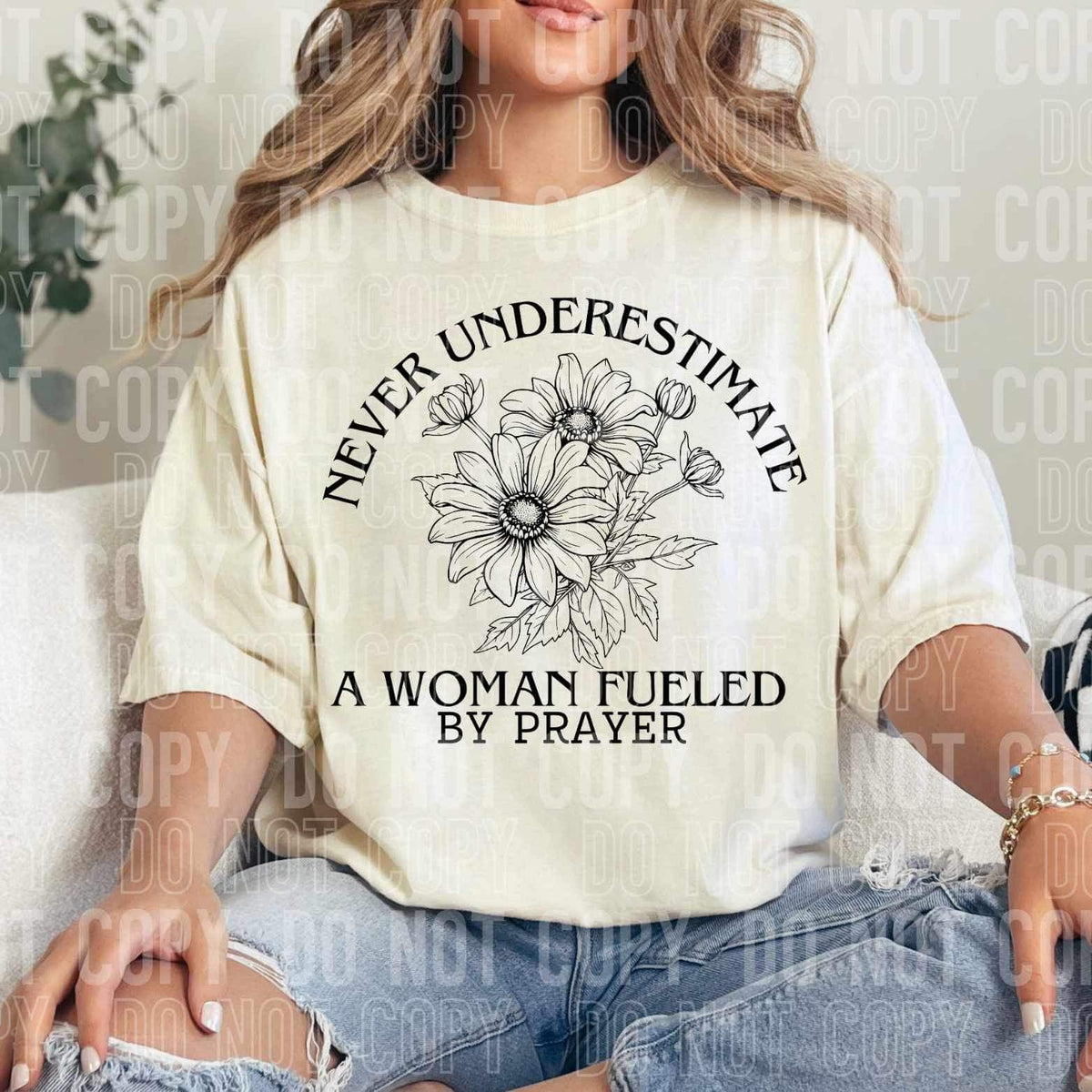 Never underestimate a woman fueled by prayer (SBB) 34403 DTF Transfer