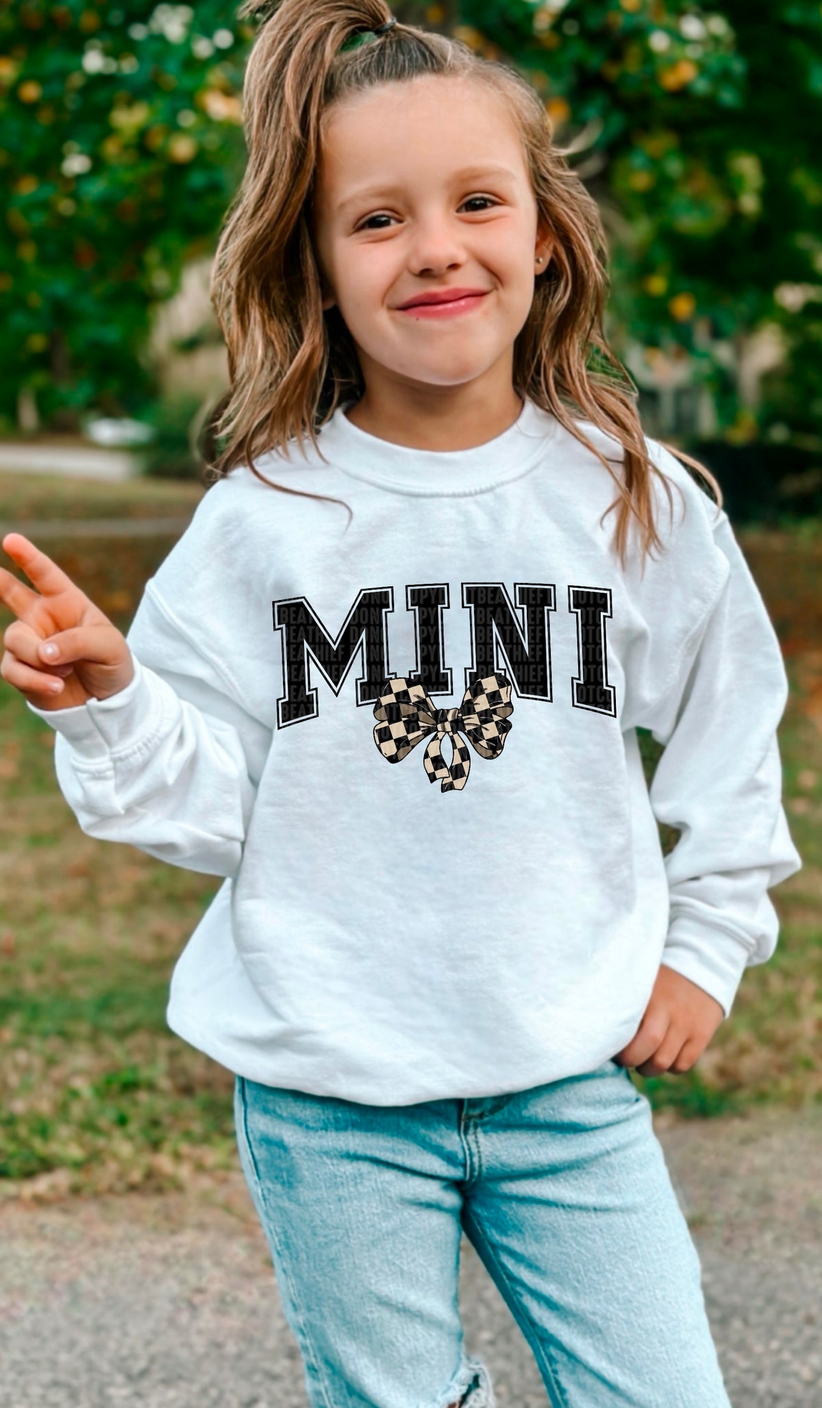 Mini cream checkered bow 95607 DTF transfer